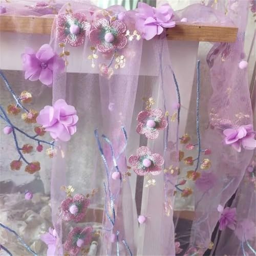 Lila Blume Mesh Stoff DIY Handgemachte Kleidung Material Stickerei Kleid Stoffe Vorhang Tischdecke Zubehör von Jegsnoe