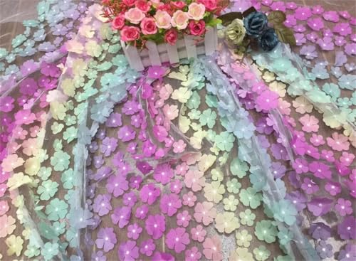 Stoff mit Regenbogenblumen, 3D-Applikation, Spitzenstoff, 130 cm x 91 cm, Farbverlauf, Blumen, Kleidung, DIY, bunte Farbe, Spitzentuch von Jegsnoe