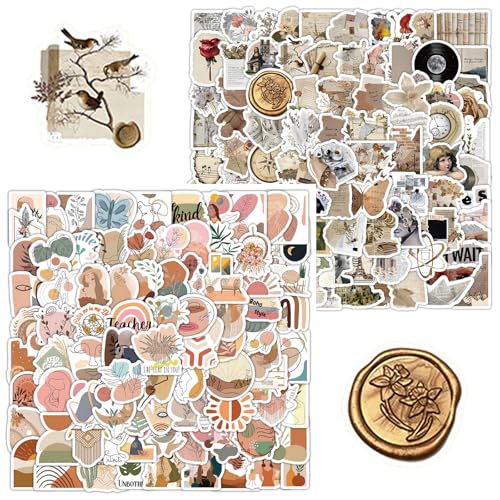 100 Stück Vintage-Aufkleber Und 100 PCS Boho Sticker Aufkleber,ästhetische Aufkleber niedliche ästhetische Vinyl Aufkleber für Wasserflaschen, Scrapbooking, Laptops, Handyhüllen, Teenager-Mädchen von JeiibrZui