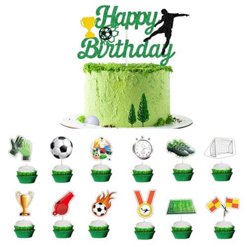 13 Stück Fußball-Kuchenaufsätze, Happy Birthday, Happy Birthday, Golf, Kuchendekoration, Happy Birthday-Schild, Fußballspieler, Kuchendekorationen für Männer, Jungen, Geburtstag, Babyparty, von JeiibrZui