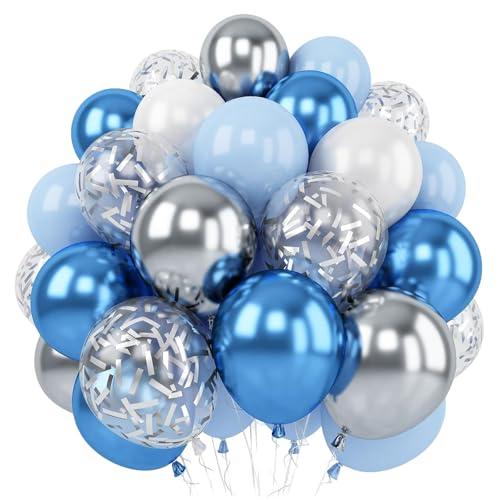 Blau Silber Luftballons Set, 62 Stück Schöne 12 Zoll Latexballons Dunkelblau Partyballons Metallic Blau Silber Latexballons für Geburtstag Abschlussfeier Babyparty von JeiibrZui