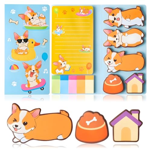 Corgi Haftnotizen Set, 440 Blatt, niedliche Hundeförmige Büroklammern, selbstklebende Notizblöcke, Schulbedarf, Geschenke für Schule, Bürobedarf, Lehrer-Wertschätzungsgeschenk von JeiibrZui