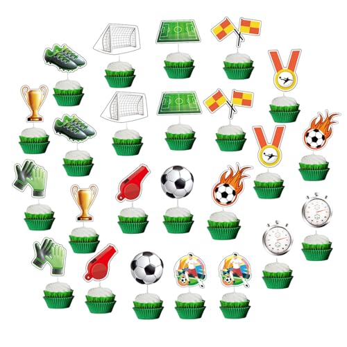 Glitzer-Cupcake-Aufsätze, Fußball-Kuchenaufsätze, Fußballschuhe, Fußball, Cupcake-Topper, Sport-Motto-Party-Dekoration für Jungen, Geburtstag, Sport, Motto-Party-Dekorationen, 24 Stück von JeiibrZui