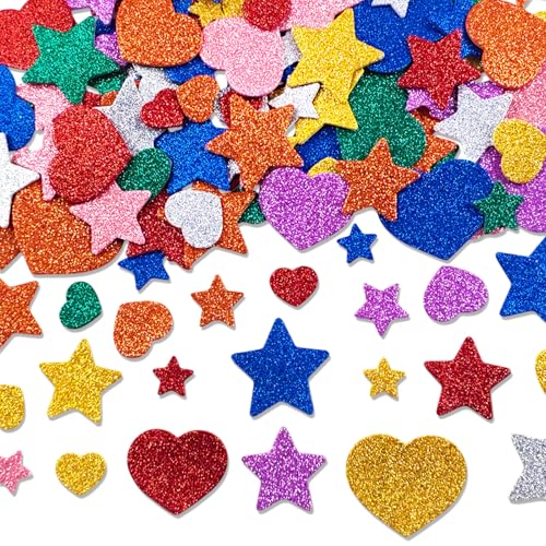 Glitzernde Schaumstoff Aufkleber, 360 Stück Glitter Schaumstoff Aufkleber, Sterne Moosgummi Sticker, Bunte Sterne Herz Sticker, Sticker Set für Kinder für Kunsthandwerk Sammelalben DIY Dekoration von JeiibrZui