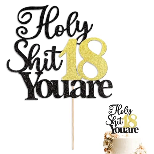 Happy Birthday Cake Topper, Happy 18th Birthday Cake Topper, Happy 18 Birthday Cake Decoration for Boys Eighteen Anniversary Birthday Party Decor, Black Gold Glitter von JeiibrZui