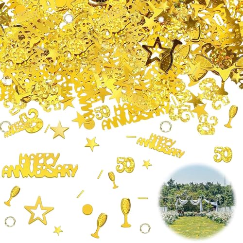 Konfetti Goldene Hochzeit Deko, Gold Konfetti 50 Geburtstag Deko, Streudeko Hochzeit Goldene Deko, Goldene Streudeko Tisch Deko, Gold Zahl 50 Konfetti für Jubiläum, Tischdeko Gold von JeiibrZui