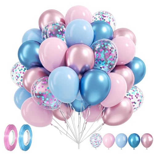 Luftballons Rosa Blau, Ballons Konfetti Pastell Blau und Rosa, 60 Stück 12 Zoll Geburtstag Luftballons Babyparty Ballons, Latex Ballon, Macaron Blau Rosa Ballons für Geburtstag, Babydusche von JeiibrZui