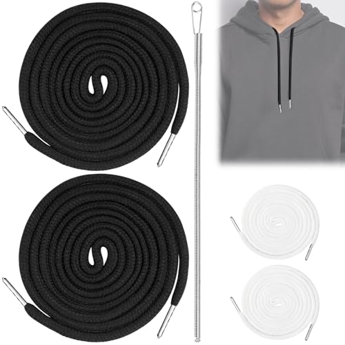 Jeinbuil 160CM Kordel für Jogginghose Kordel für Hoodie mit Durchziehnadel und Metallenden Jogginghose Band Hosenbänder Kordelzug (2+1 Stück) (Schwarz, 160CM) von Jeinbuil