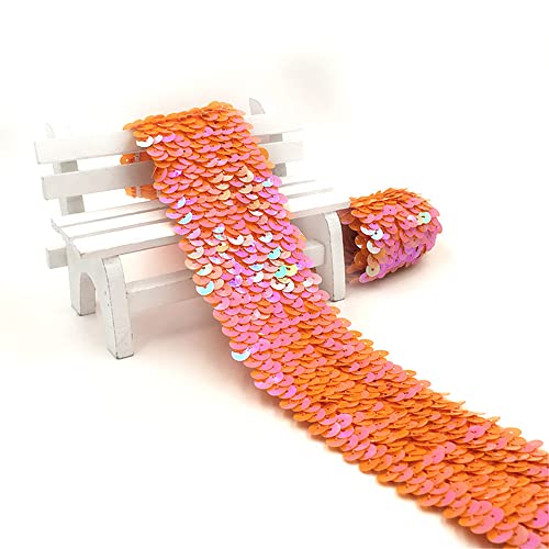 1 Meter 4,8 cm Elastisches Paillettenband 5-Reihiger Elastic Paillettenbesatz Applikation Ribbon Flache Pailletten Stoff Pailletten-Spitzenbesatz Metallic Stretch Pailletten Besatz zum Nähen,Orange von JekyTMP