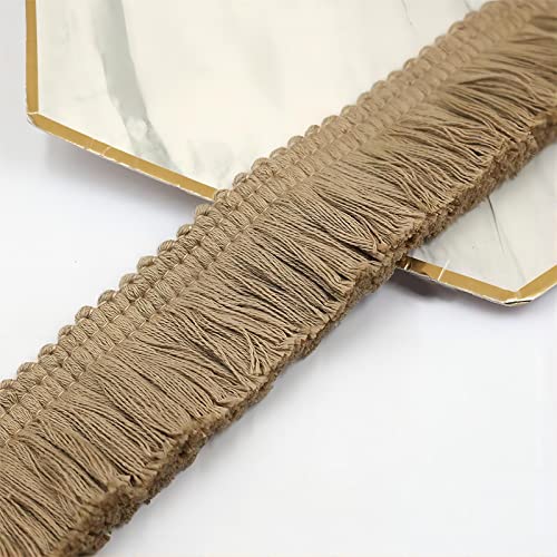 10 Meters 3,8 cm Dicke Baumwoll Fransenborte, Fransenband Quasten Trim HäKelband Spitzenband Fransenbesatz Spitzenborte Dekoborte FransenbordüRe Quastenbesatz Gardinenband StoffbordüRe NäHborte,Khaki von JekyTMP