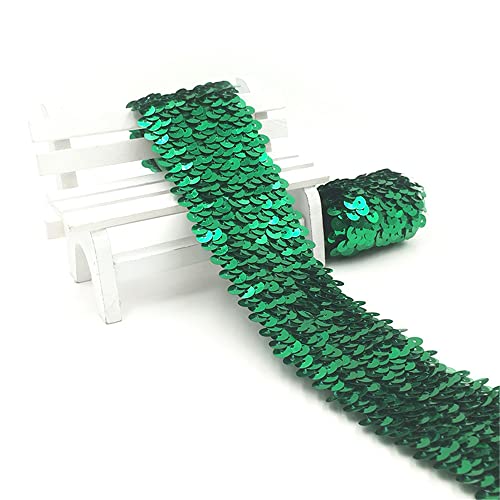 10 Meters 4,8 cm Elastisches Paillettenband 5-Reihiger Elastic Paillettenbesatz Applikation Ribbon Flache Pailletten Stoff Pailletten-Spitzenbesatz Metallic Stretch Pailletten Besatz zum Nähen,Grün von JekyTMP