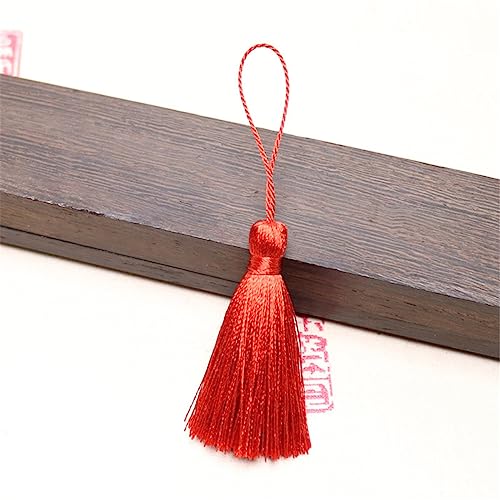 10 Pieces 5 cm Seidige Mini Quasten Anhänger, Bunte Quasten Fransen Lesezeichen Tassels Anhänger Basteln Quaste Troddel AnhäNger Lesezeichen Quasten Handgefertigte Quasten für DIY Handwerk(Rot) von JekyTMP