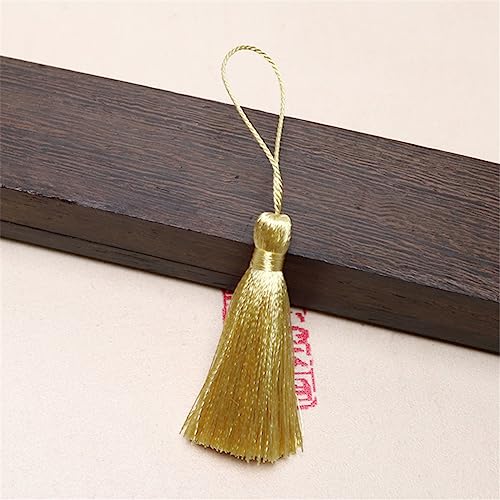 10 Pieces 5 cm Seidige Mini Quasten Anhänger Bunte Quasten Fransen Lesezeichen Tassels Anhänger Bastel Quaste Troddel AnhäNger Lesezeichen Quasten Handgefertigte Quasten für DIY Handwerk(Helles Gold) von JekyTMP