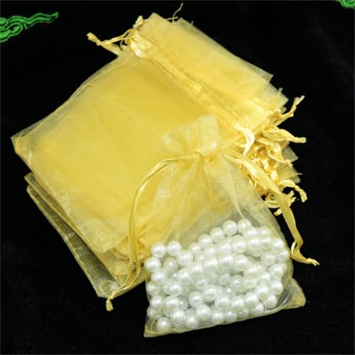 10 Stück 25x35cm Organzasäckchen Geschenktüten OrganzaBeutel Bonbonsbeutel Gross Organza Lavendelsäckchen Schmuckbeutel mit Kordelzug Hochzeit Säckchen für Schmuck Geschenke Süßigkeiten (Gold) von JekyTMP