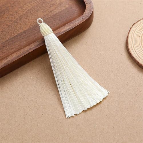 10 Stück 8cm Handgemachte Seidige Handwerk Quaste Tassels Bunte Troddel Anhänger Lange Quastenanhänger Kleine Quasten Anhänger Fransen für Schmuckherstellung Souvenir Lesezeichen DIY (Cremefarben) von JekyTMP