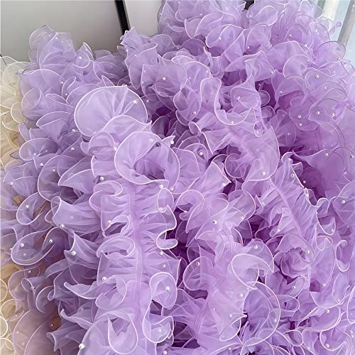 10 Yards 11 CM Organza-Faltenperlen-Spitze, Spitzenband Spitzenborte Zierborte SpitzenbordüRe RüSchenborte RüSchenstoff Spitzenbesatz HäKelspitze Lace Saumspitze StoffbordüRe Festonspitze,Hellviolett von JekyTMP