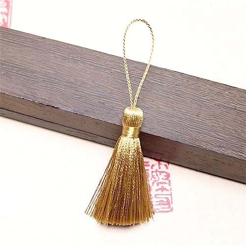 15 Pieces 5 cm Seidige Mini Quasten Anhänger, Bunte Quasten Fransen Lesezeichen Tassels Anhänger Basteln Quaste Troddel AnhäNger Lesezeichen Quasten Handgefertigte Quasten für DIY Handwerk(Gold) von JekyTMP