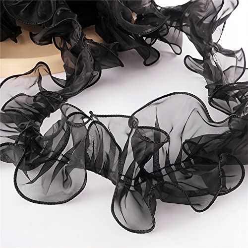 2 Yards 12 CM Organza Perlen Rüschen-Spitze, Spitzenband Spitzenborte RüSchenborte Perlenband RüSchenstoff Zierborte Lace Trim SpitzenbordüR Spitzenbesatz HäKelspitze Saumspitze StoffbordüRe,Schwarz von JekyTMP