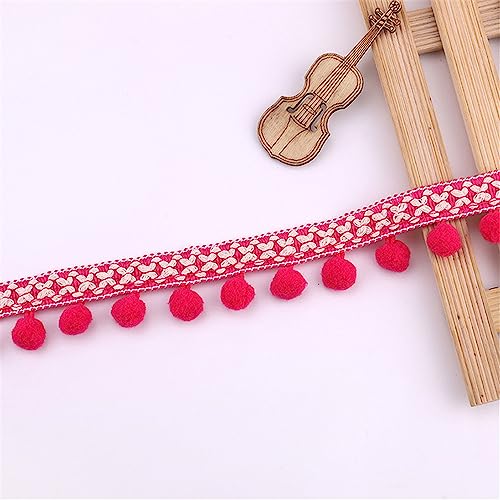 2 Yards 2,8 cm Bunt Pom Poms Quaste Borte Pomponborte Bommelborte Pomponband Fransenborte Fringe Band Pom Pom Fransen Bommelband Bommel Fringe Spitzenband Quaste Trim Band Zum NäHen(Rose Red) von JekyTMP