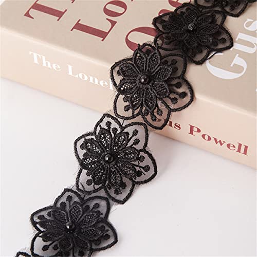 2 Yards 6 CM Perlenbesetzter Blumenmuster-Spitzenbesatz, Spitzenband Mit Perlen Spitzenborte ZierbordüRe Geschenkband Spitzband BordüRe Spitze HäKelbordüRe Lace Roll Stoffborte Perlenband,Schwarz von JekyTMP