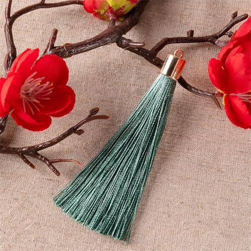 20 Stück 9cm Seidig Weich Mini Quaste Quasten Anhänger Silky Fransen Troddel Anhänger Tassels Anhänger Quasten Handgefertigte Bunt Quaste Basteln DIY für Ohrring Zubehör Fransenbesatz Anhänger (Cyan) von JekyTMP