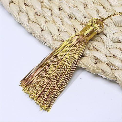 27 Pieces 8 cm Mini Quasten Anhänger ​mit Seile Schlaufe, Troddel AnhäNger Mini Fransen Tassels Anhänger Tassel Girlande Bastelquasten Quastenanhänger für DIY Schmuck Ohrringe SchlüSselanhäNger(Gold) von JekyTMP