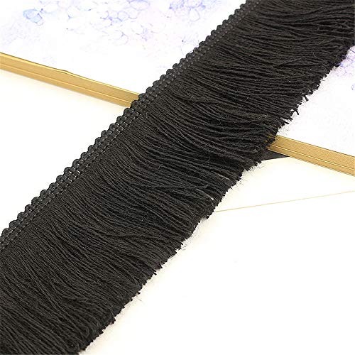 3 Meters 5 cm Breite Baumwoll Fransen Spitze, Fransenborte Quasten Fringe Trim HäKelband Spitze Borte Dekoband Spitzenborte Trimmen Schnittfranse Tanzfransen Zierband Borten und Bänder Nähen,Schwarz von JekyTMP