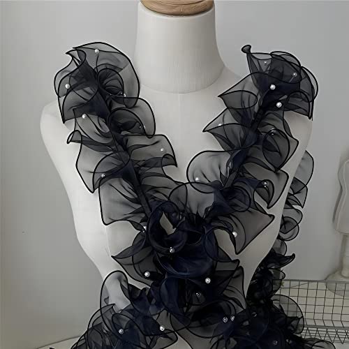 3 Yards 11 CM Organza-Faltenperlen-Spitze, Spitzenband Spitzenborte Zierborte SpitzenbordüRe RüSchenborte RüSchenstoff Spitzenbesatz HäKelspitze Lace Saumspitze StoffbordüRe Festonspitze,Schwarz von JekyTMP