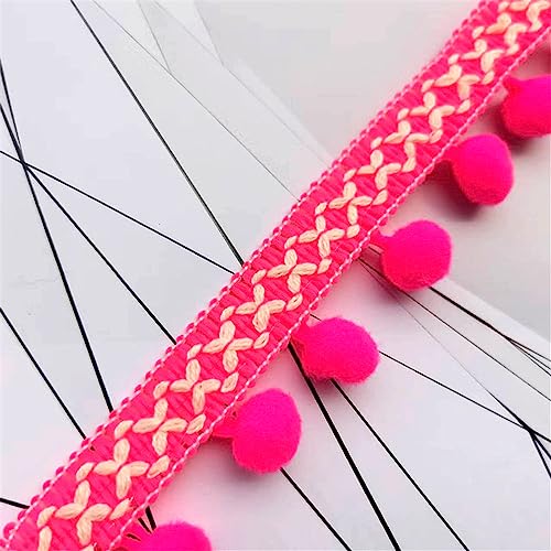 3 Yards 3 cm Bunt Pomponborte Bommelborte Pom Pom Fransen Pomponband Fransenborte Pompom Fransenbesatz Bommelband Fringe Band Bommel Fringe Spitzenband Quaste Trim Band Zum NäHen(Fluorescent Pink) von JekyTMP