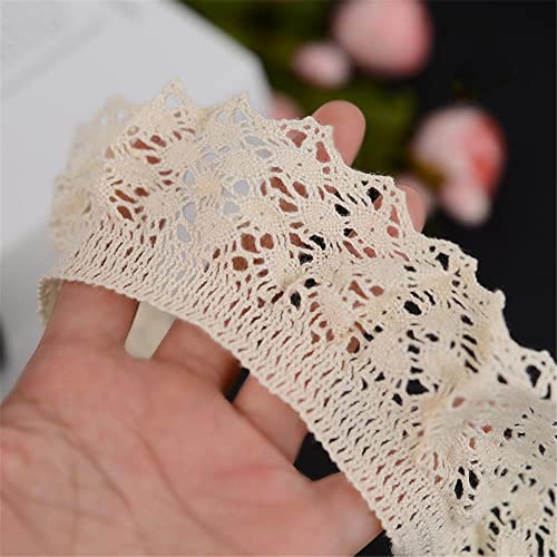 3 Yards 5,5 cm Elastische Geraffte Baumwollspitze, Spitzenborte Dekoband Zierband RüSchenborte HäKelband Lace Saumspitze StoffbordüRe Stickborte NäHborte GehäKelte Borten Und BäNder Zum NäHen,Creme von JekyTMP