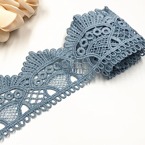 3 Yards 6,5 cm Breite Milchseide Spitzenband Spitzenbordüre Elastizität Spitzenborte Zierband Dekoband Spitzenstoff Spitzenbesatz HäKelband Lace Ribbon Spitzen Bänder zum Nähen, DIY Basteln(Blau) von JekyTMP