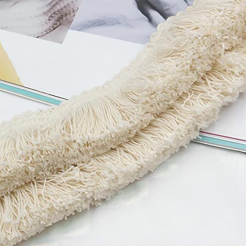 4 Meters 3,8 cm Dicke Baumwoll Fransenborte, Fransenband Quasten Trim HäKelband Spitzenband Fransenbesatz Spitzenborte Dekoborte FransenbordüRe Quastenbesatz Gardinenband StoffbordüRe NäHborte,Beige von JekyTMP