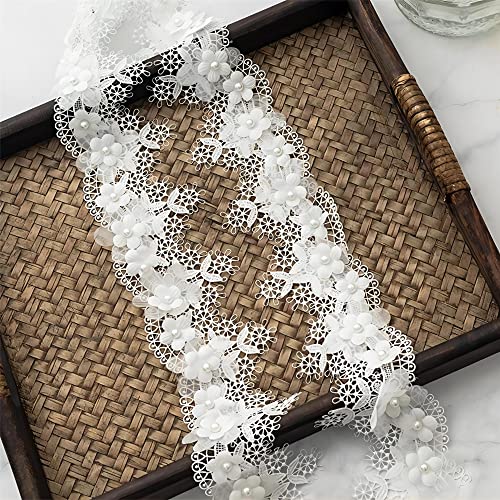 4 Yards 7 CM Bestickte Blumen-Perlen-Spitzenborte, Spitzenband Zierband Spitzenstoff ZiehrüSchenband Geschenkband HäKelborte Lace Roll NäHborte Perlenband RüSchenband Spitzenlitze Dekoband,Weiss von JekyTMP