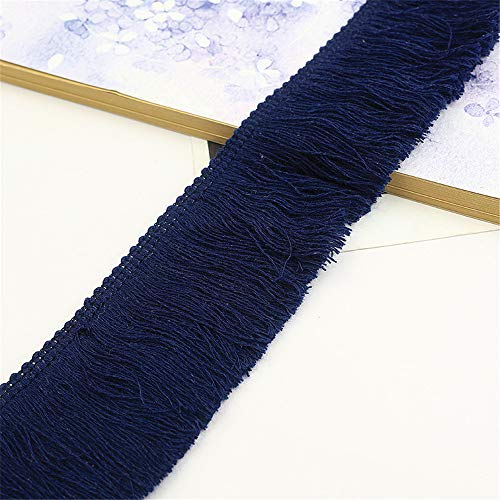 5 Meters 5 cm Breite Baumwoll Fransen Spitze, Fransenborte Quasten Fringe Trim HäKelband Spitze Borte Dekoband Spitzenborte Trimmen Schnittfranse Tanzfransen Zierband Borten und Bänder,Navy blau von JekyTMP