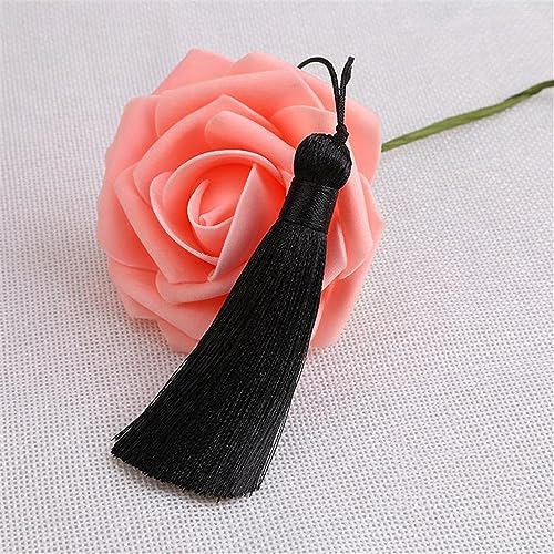 5 Pieces 5 cm Seidige Fransen Lesezeichen, Baumwolle Quasten, Lange Quasten Anhänger, Tassels Anhänger mit Seile Schlaufe, Bastelquasten, Bunt Quasten Charme, Weich Troddel AnhäNger für DIY (Schwarz) von JekyTMP