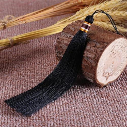 5 Stück 16cm Handgemachte Seidige Handwerk Quaste Lange Quastenanhänger Bunte Troddel Anhänger Tassels Kleine Quasten Anhänger Fransen für Schmuckherstellung Souvenir Lesezeichen DIY (Schwarz) von JekyTMP