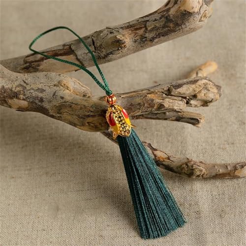 5 Stück 6cm Handgemachte Seidige Handwerk Quaste Bunte Troddel Anhänger Kleine Quasten Anhänger Lange Quastenanhänger Fransen Tassels für Schmuckherstellung Souvenir Lesezeichen DIY (Dunkelgrün) von JekyTMP