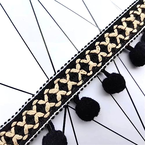 5 Yards 3 cm Bunt Pomponborte Bommelborte Pom Pom Fransen Pomponband Fransenborte Pompom Fransenbesatz Bommelband Fringe Band Trimm Ball Bommel Fringe Spitzenband Quaste Trim Band Zum NäHen(Black) von JekyTMP