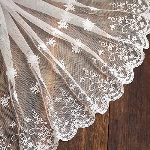 5 Yards 32 CM Weiße Milchseide Spitzenborte, Spitzenband Dekoband Zierband Chiffon Spitzenstoff Bestickte Tüll Spitze Meterware Stoffbordüren Rüschen Borten und Bänder zum Nähen Wäschespitze,Weiss von JekyTMP