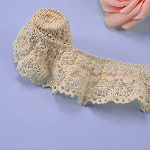 6 Yards 4 cm Dehnbare Plissierte Stickerei-Spitze aus Baumwollgarn, Spitzenborte Häkelborte Spitze Meterware Dekoband Lace NäHborte Spitzenstoff Zierband Borten BäNder RüSchenborte RüSchenstoff,Creme von JekyTMP