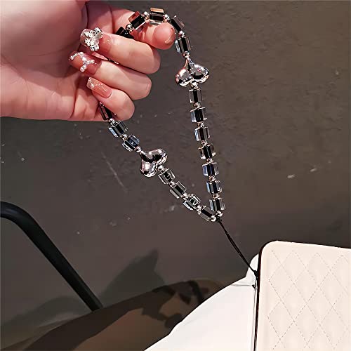 JekyTMP Handy Charm, Glänzende Kristallperlen, Handykette Perlen, Universal Handy Lanyard, Handyschmuck, Handy Schlüsselband, Armband, Handschlaufe für Handy, Kartenhalter Verwendet Werden, Silber von JekyTMP