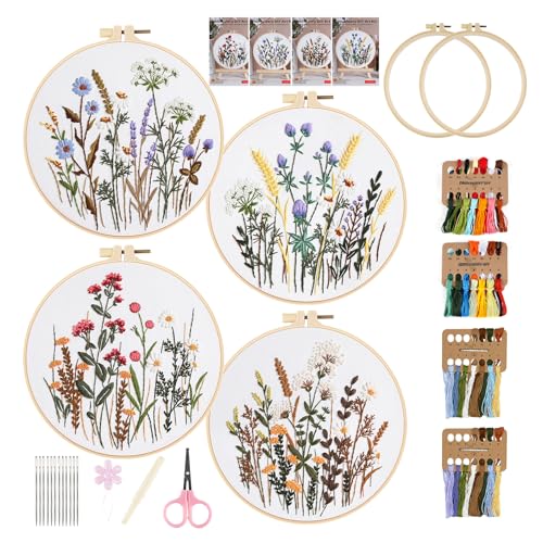 Jellybibo Anfänger Stickerei Set Stickerei Set, Stickset für Anfänger mit 4 Stück Stickrahmen Farbfäden Werkzeuge für DIY Kunst Handwerk Nähen Jellybibo Anfänger Stickerei Set Stickerei Set, Stickset für Anfänger mit 4 Stück Stickrahmen Farbfäden Werkzeuge für DIY Kunst Handwerk Nähen von Jellybibo