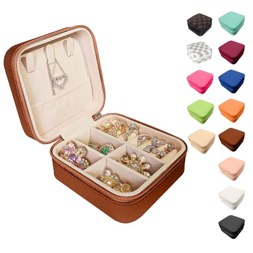 Jemjosh Kleine Reise-Schmuckschatulle, tragbare Mini-Schmuck-Lederbox, Schmuck-Ring-Organizer, Aufbewahrungsbox, Geschenkboxen für Mädchen und Frauen, Burnt Orange von Jemjosh