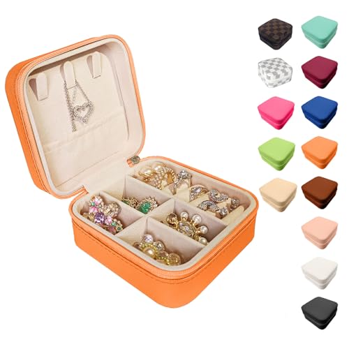 Jemjosh Kleine Reise-Schmuckschatulle, tragbare Mini-Schmuck-Lederbox, Schmuck-Ring-Organizer, Aufbewahrungsbox, Geschenkboxen für Mädchen und Frauen, Orange von Jemjosh