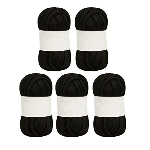 5 Stück Spaghetti Garn, 2 cm Breit Häkelgarn Heimwerken Weiches Garn Häkelgarn Teppichgarn Für Handarbeit, Tasche, Decke, Kissen (Schwarz) von Jenngaoo