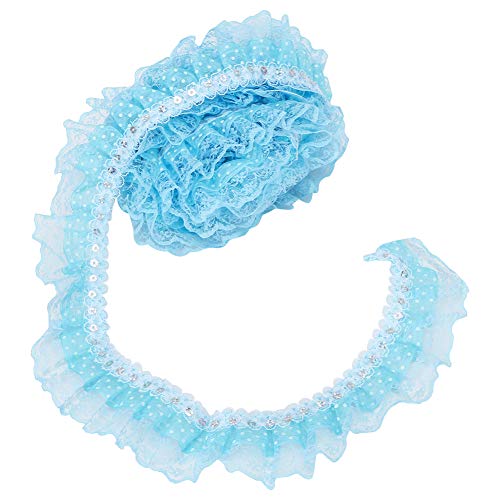 Jenngaoo 5 Yards Spitzenborte, 4,5 cm Breite Druckpunkte Plissee Mesh Spitzenband Gekräuselte Plissierte Spitzen Stoffborte zum Trimmen von Applikationen, Basteln, Nähen (Blau) von Jenngaoo