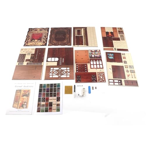 Holz Puzzle Buchstütze, 3D Puzzles Buchstützen, DIY Buchecken Set, Dekorative Puppenhaus Buchstützen, Bücherregal Einsatz Dekor mit LED Licht für Kinder, Erwachsene, Haushalt (Bücherecke) von Jenngaoo