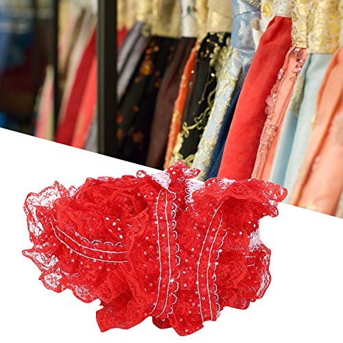 Jenngaoo 5 Yards Rote Lace Spitzenborte, Druck Punkte plissiert Lace Trim Ribbon 4.5 cm Breite Stoff Trim Plissierte Spitze für Applique Trimmen Handwerk Nähen von Jenngaoo