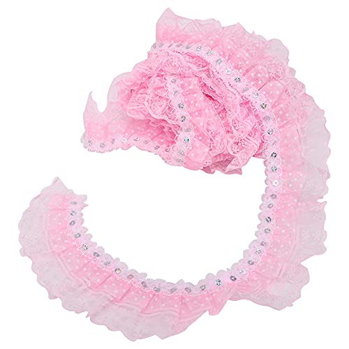 Jenngaoo 5 Yards Spitzenborte, 4,5 cm Breite Druckpunkte Plissee Mesh Spitzenband gekräuselte Plissierte Spitzen Stoffborte zum Trimmen von Applikationen, Basteln, Nähen(Rosa) von Jenngaoo