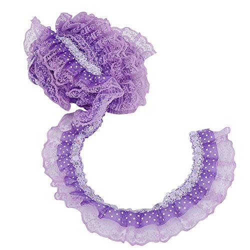 Jenngaoo 5 Yards Spitzenborte, 4,5 cm Breite Druckpunkte Plissee Mesh Spitzenband gekräuselte Plissierte Spitzen Stoffborte zum Trimmen von Applikationen, Basteln, Nähen(Violett) von Jenngaoo